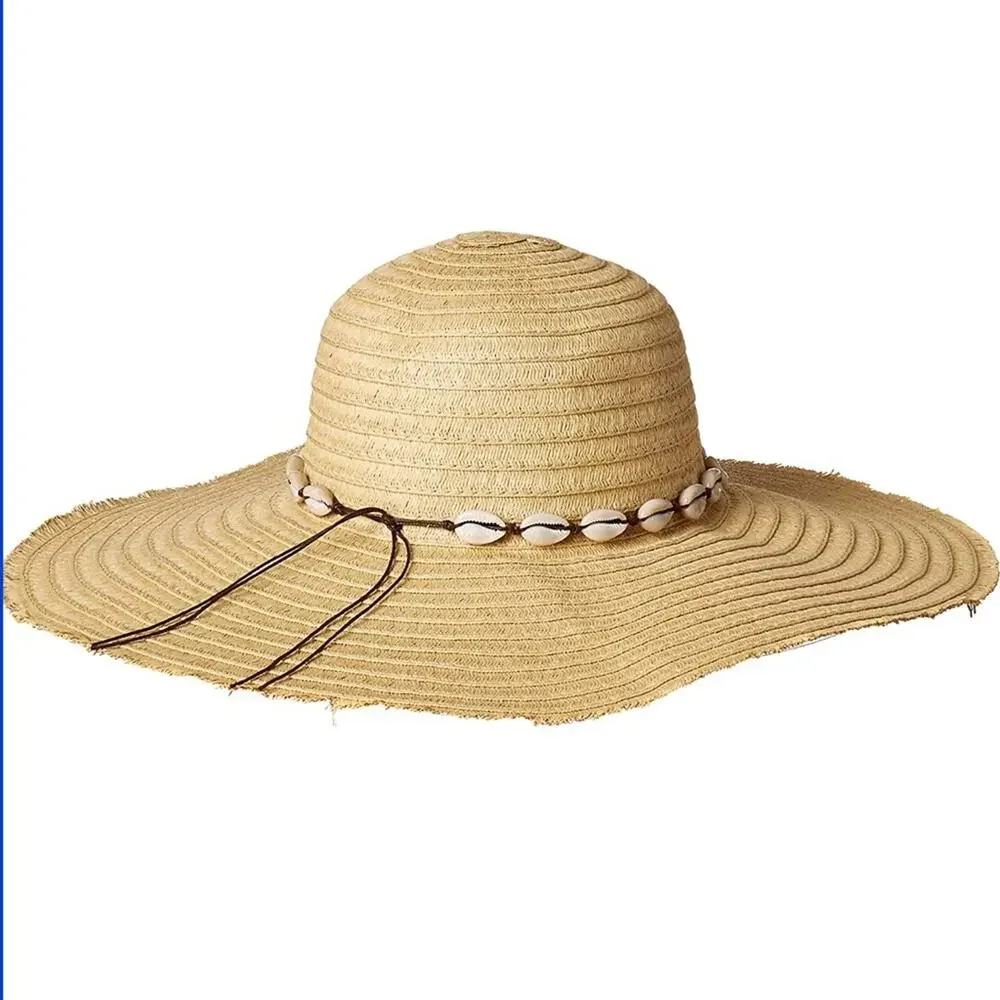 NEW Steve Madden Flopy Beach Sun Hat Shell Trim Boho Women's
